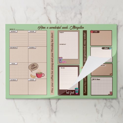 Coffee Theme Weekly Planner Large Paper Pad