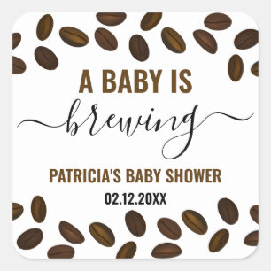 Coffee Themed Baby Shower A Baby Is Brewing Square Sticker