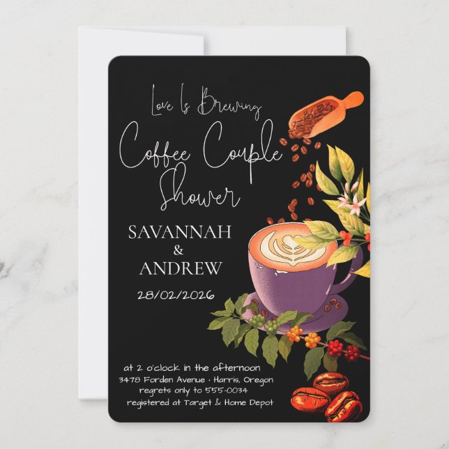 Coffee Themed Couple Shower Invitation (Front)