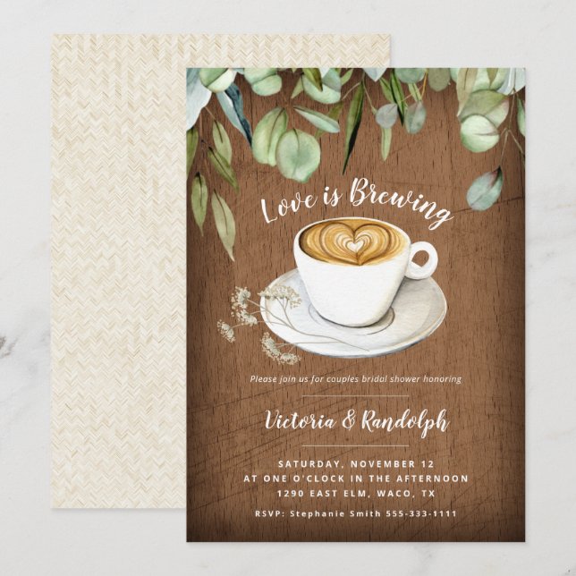 Coffee Themed Couples Bridal Shower Invitation (Front/Back)
