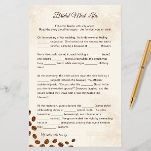 Coffee Themed Mad Libs Bridal Shower Game