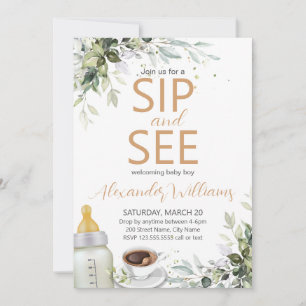 Coffee Themed Party Baby Sip and See Invitation