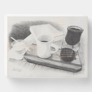 Coffee Themed Pencil Drawing Wooden Box Sign