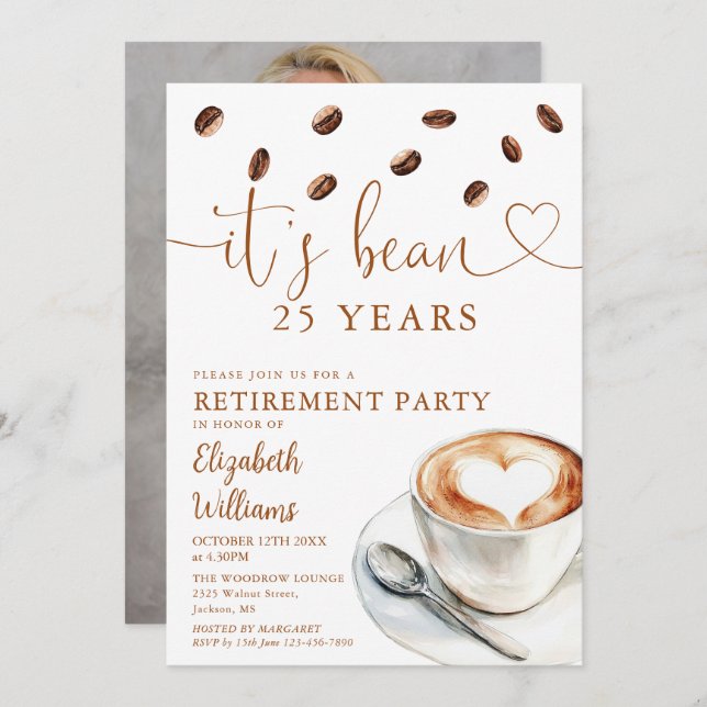Coffee Themed Retirement Party Photo Invitation (Front/Back)