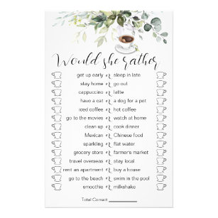 Coffee Themed Shower Bridal Shower Game Card Flyer