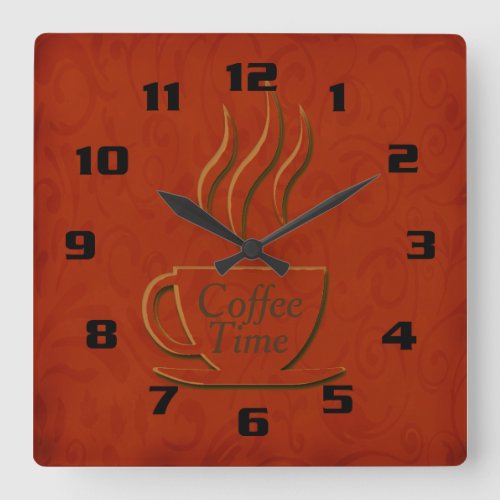 Coffee Time Beautiful Kitchen Square Wall Clock