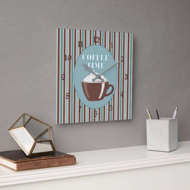 Coffee Time Blue Stripe Clock (Office)