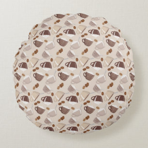 Coffee Time Cups Brown Grains Caffeine Lover Drink Round Pillow