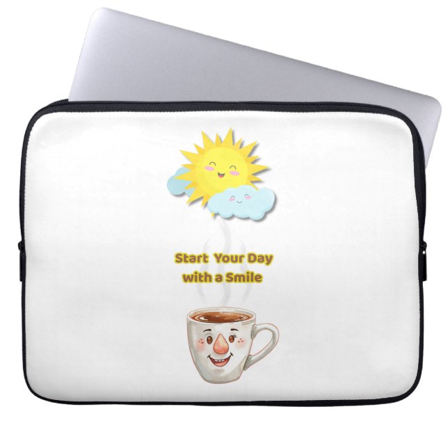 Coffee Time – Cute Smiling Cup Laptop Sleeve (Front)
