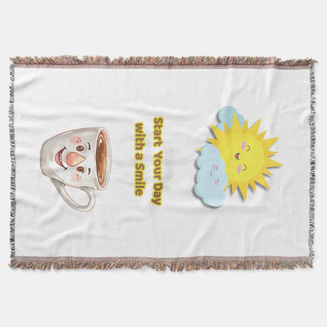 Coffee Time – Cute Smiling Cup Throw Blanket (Front)