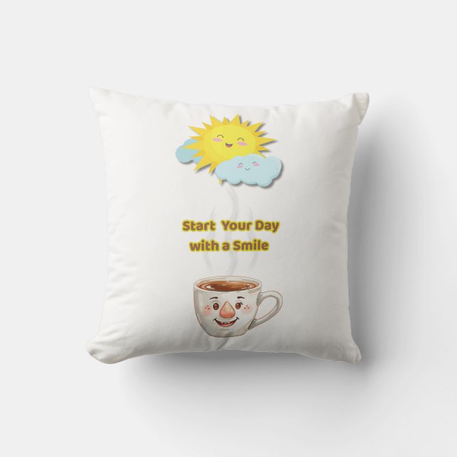 Coffee Time – Cute Smiling Cup Throw Pillow (Front)