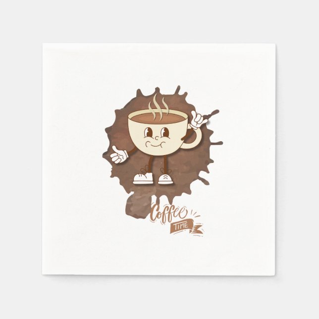 Coffee Time – Cute Smiling Cup with Heart Steam &  Napkins (Front)