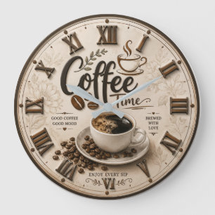 Coffee Time Elegant Farmhouse Kitchen Decor Large Clock