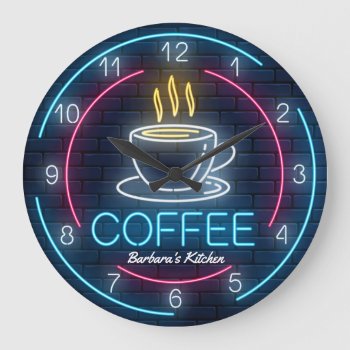 Coffee Time Faux Neon Personalizable Wall Clock by NiceTiming at Zazzle