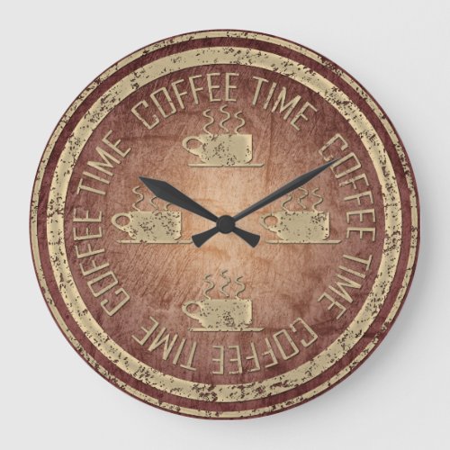 Coffee Time Gold on Red Large Clock