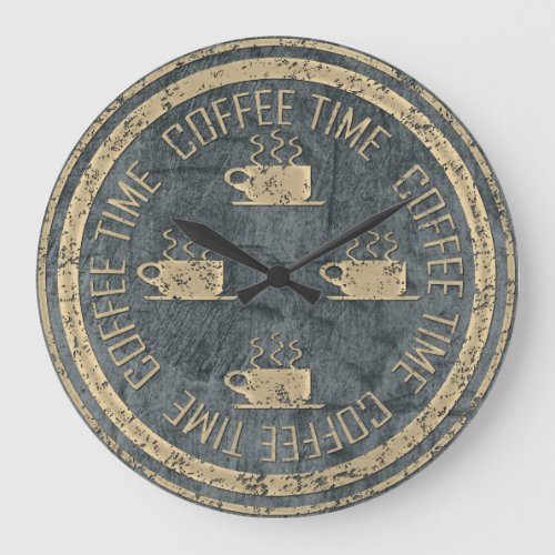 Coffee Time Gold on Slate Large Clock