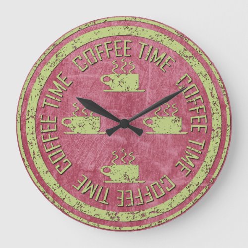 Coffee Time Green on Red Large Clock