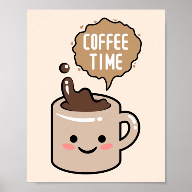 coffee time kawaii coffee cup illustration poster (Front)