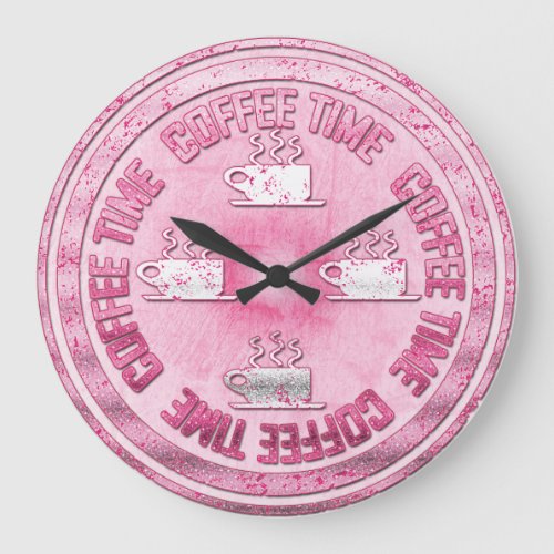 Coffee Time Pink Large Clock
