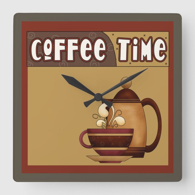 Coffee Time Square Wall Clock (Front)