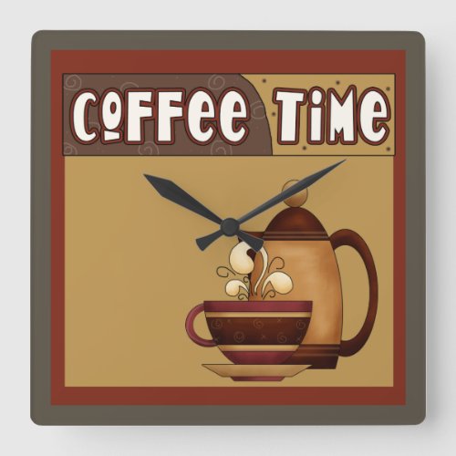 Coffee Time Square Wall Clock