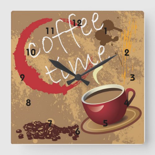 Coffee Time Square Wall Clock