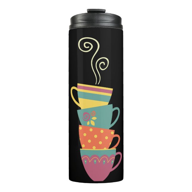 Coffee time stacked mugs swirl steam (Front)