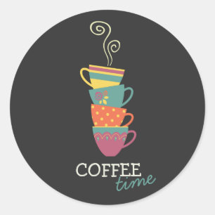 Coffee time stacked steaming cup classic round sticker