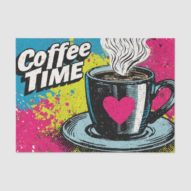 "Coffee Time" Vibrant Pop Art Mug Design Tissue Paper (Front)