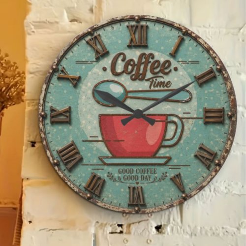 Coffee Time Vintage Farmhouse Coffee Bar Large Clock