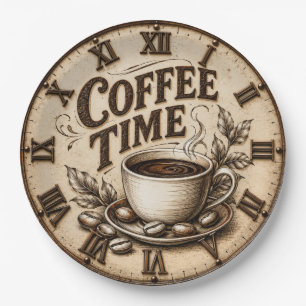 Coffee Time Vintage Rustic Paper Plates