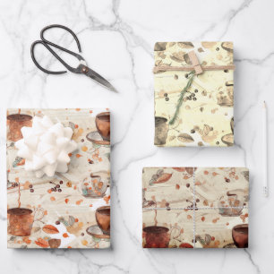Coffee time watercolor pattern wrapping paper sheets