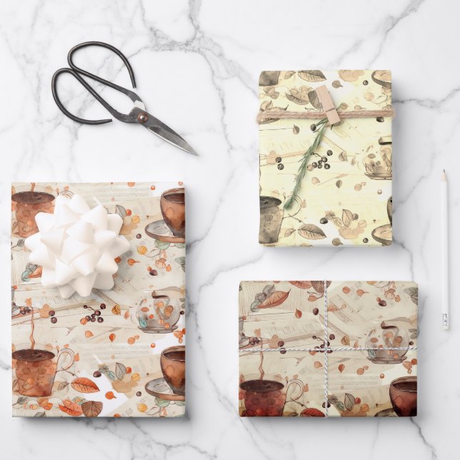 Coffee time watercolor pattern  wrapping paper sheets (Front)