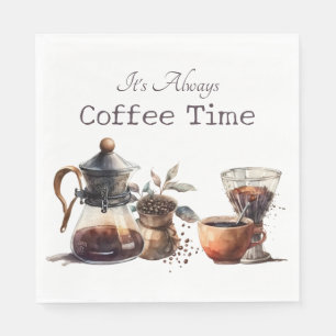 Coffee Time Watercolor Vintage Inspired Graphic Napkins