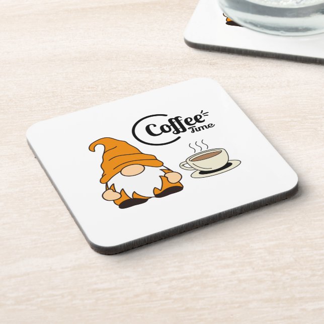 Coffee Time with a Gnome on a  Beverage Coaster (Left Side)