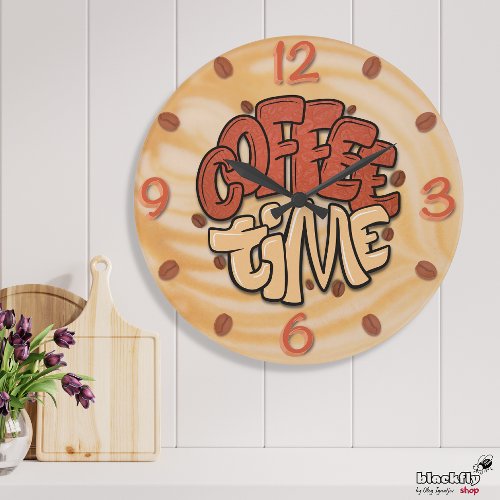 Coffee time words on milk foam large clock