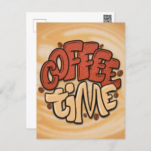 Coffee time words on milk foam postcard
