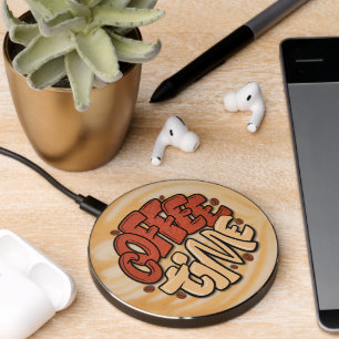 Coffee time words on milk foam wireless charger 