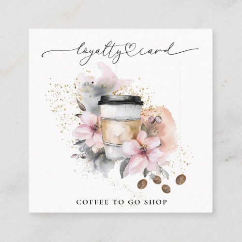  Coffee To Go Espresso QR Rewards Floral Loyalty Card