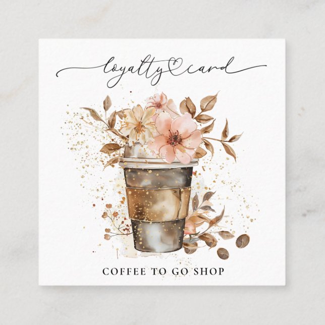 *~* Coffee To Go Flowers Heart Rewards QR Loyalty Card (Back)