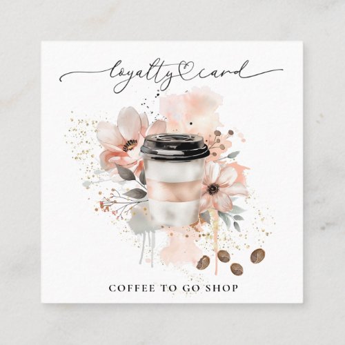  Coffee To Go _ Glitter Heart QR Rewards Floral Loyalty Card
