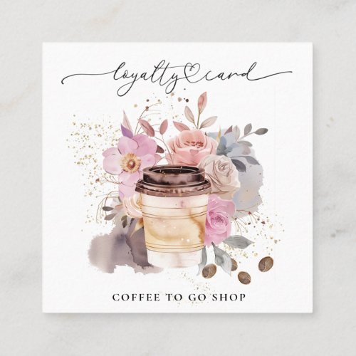  Coffee To Go Glitter Heart Rewards Floral QR Loyalty Card