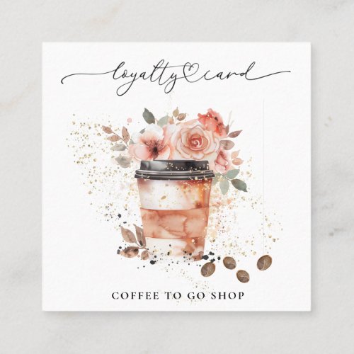 *~* Coffee To Go Glitter Heart Rewards Roses QR Loyalty Card