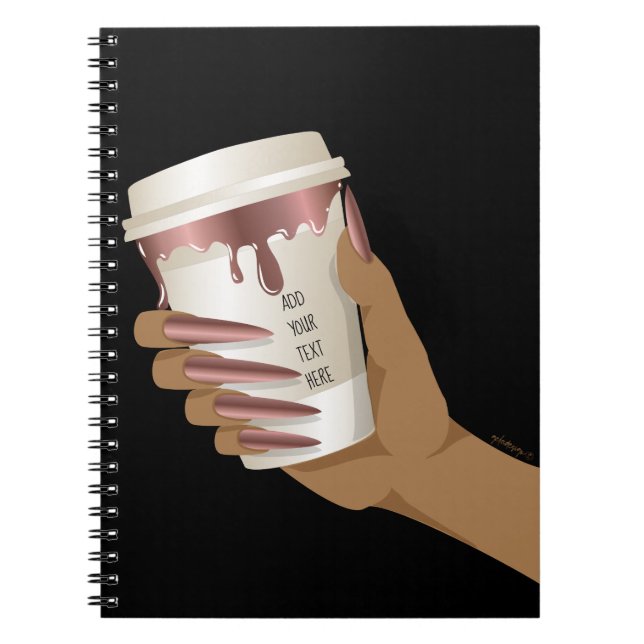 coffee to go hand add quote boss babe long nails   notebook (Front)