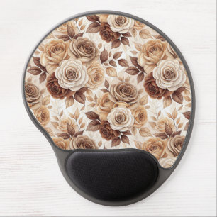 Coffee Tones Floral Rose Pattern Gel Mouse Pad