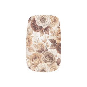 Coffee Tones Floral Rose Pattern Minx Nail Art
