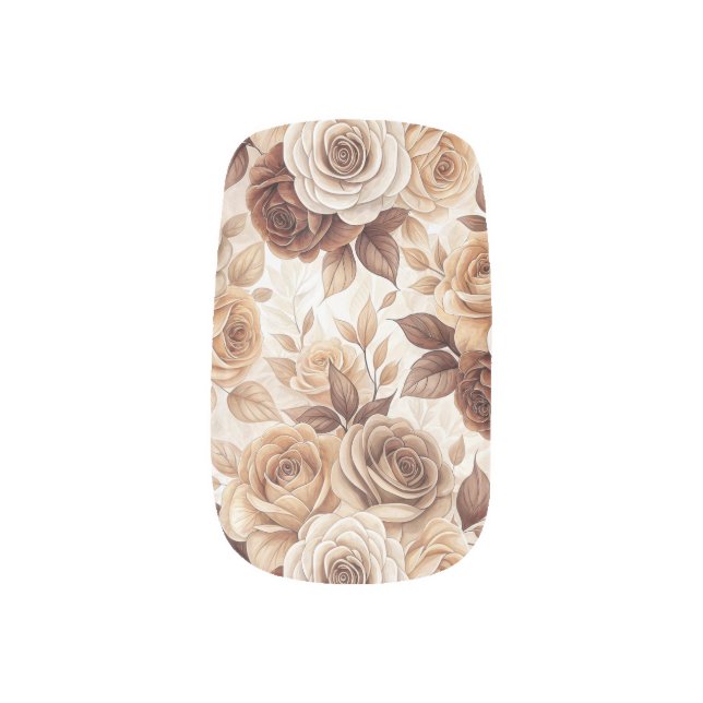 Coffee Tones Floral Rose Pattern Minx Nail Art (Left Thumb)