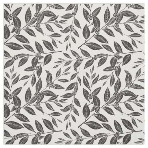 Coffee Tree Leaves Black Pattern Fabric