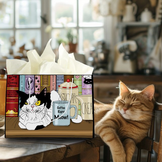 Coffee Tuxedo Cat  Funny Large Gift Bag (Creator Uploaded)