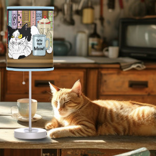 Coffee Tuxedo Cat Funny Table Lamp